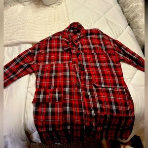 Women’s Long Red & Black Flannel Button Down